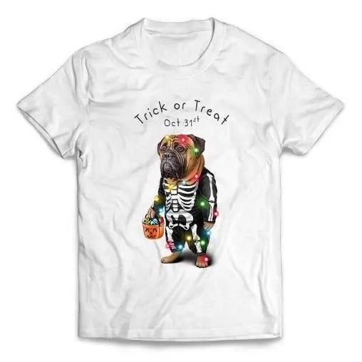 Bullmastiff Dog Dress Up in Skeleton Costume for Halloween - Short-Sleeve Unisex T-Shirt Made in USA