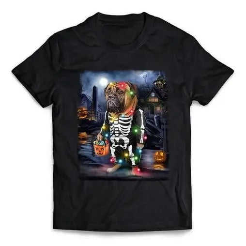 Bullmastiff Dog Dress Up in Skeleton Costume for Halloween - Short-Sleeve Unisex T-Shirt Made in USAstyle{n002}2