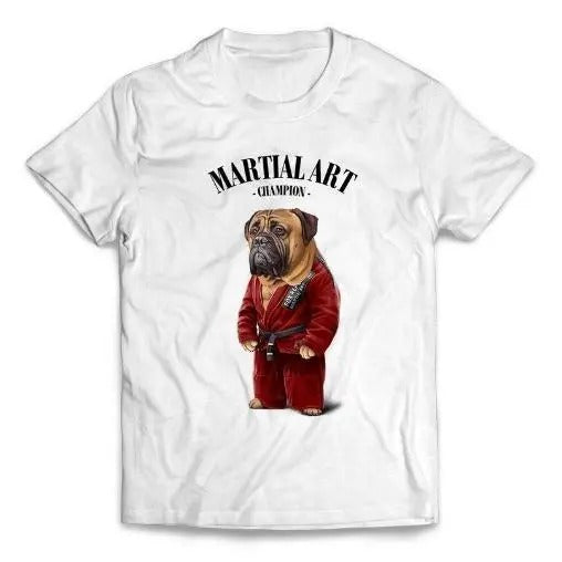 Bullmastiff Dog Sensei in Red Judogi Karate Martial Art - Short-Sleeve Unisex T-Shirt Made in USA