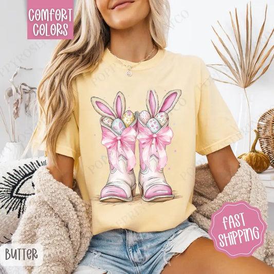 Bunny Boots Shirt Comfort Colors, Easter Tshirt, Trendy Bunny Women's Tee, Gift for Her