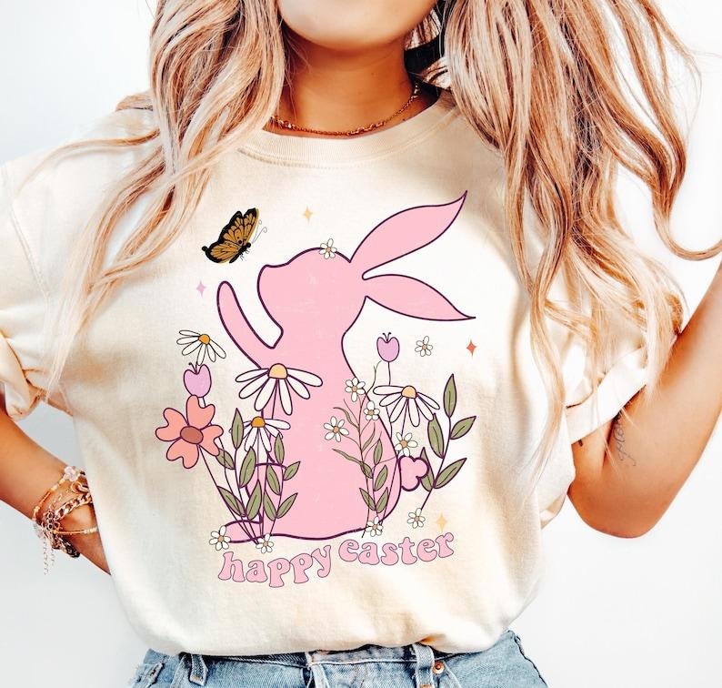 Bunny Easter Shirt-sweatshirt-hoodie, Easter tshirt, Easter Shirt, Happy Easter sweatshirt, Easter Bunny Rabbit hoodie, Easter bunny Flowers tshirt, Girls Easter hoodie