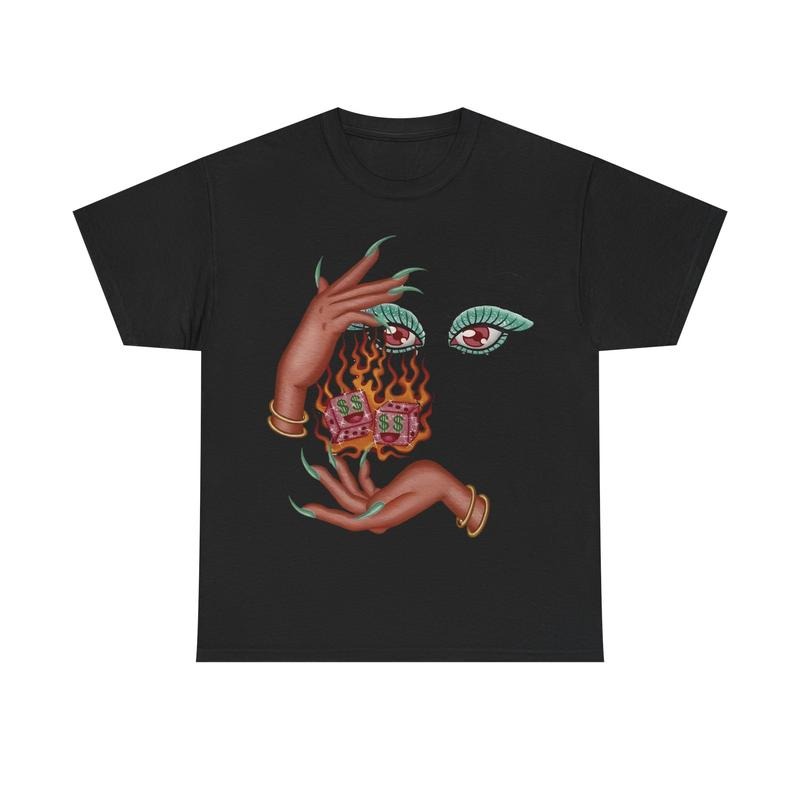 Burning Dice Graphic Tee, Surreal Art Shirt, Streetwear Aesthetic, Retro 2000s Style
