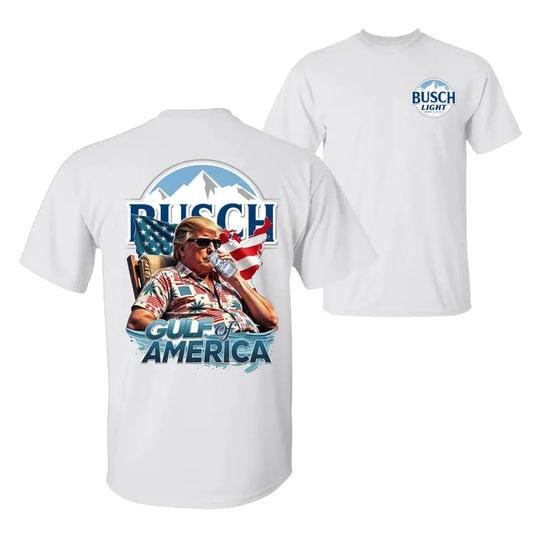 Busch Light Beer Gulf of America President Trump Shirt, USA Flag 4th of July Independence Day Unisex Cotton T-shirt