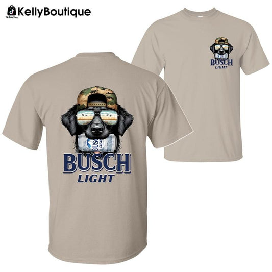 Busch Light Black Retriever Hunting Dog Biting a Busch Beer Can 2 Sided Graphic Printed Unisex Classic Cotton T-Shirt Menswear Top