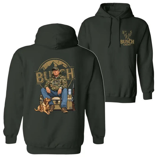 Busch Light Camo Trump Hunting Hoodie, Trump Won 47th President Election 2 Sided Graphic Printed Unisex Classic Cotton Hoodie Sweatshirt
