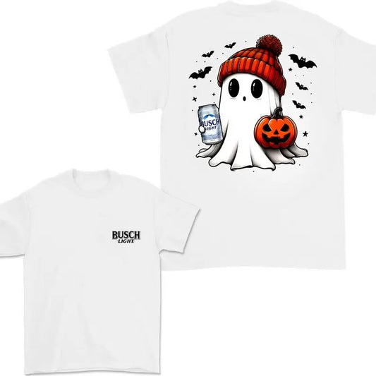 Busch Light Ghost Cute Pumpkin Halloween 2 Sided T-Shirt, Busch Light Shirt For Men And Women, Halloween Pumpkin Trendy Shirt, Full Color, Classic Fashion, Tee Print