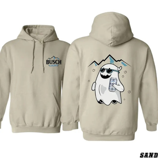 Busch Light Ghost Hoodie - Cool Halloween Design Featuring a Ghost with Sunglasses and a Busch Light Can, Perfect for Casual Wear and Spooky Celebrations, Unisex Hoodie for Festive Comfort Menswear Sweaters Tops Underwear