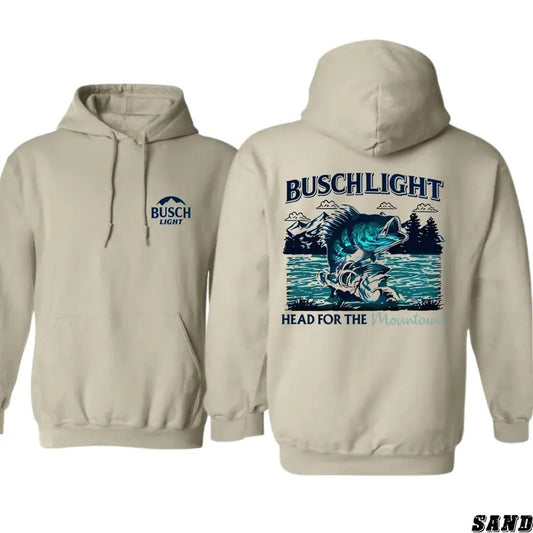 Busch Light Hoodie - Adventurous Fishing Graphic Featuring Mountain and Water Design, country boy clothing, hoodies for country girls, Perfect for Outdoor Enthusiasts and Fishing Fans, Unisex Hoodie for Comfort and Style Menswear Sweaters Tops Underwear