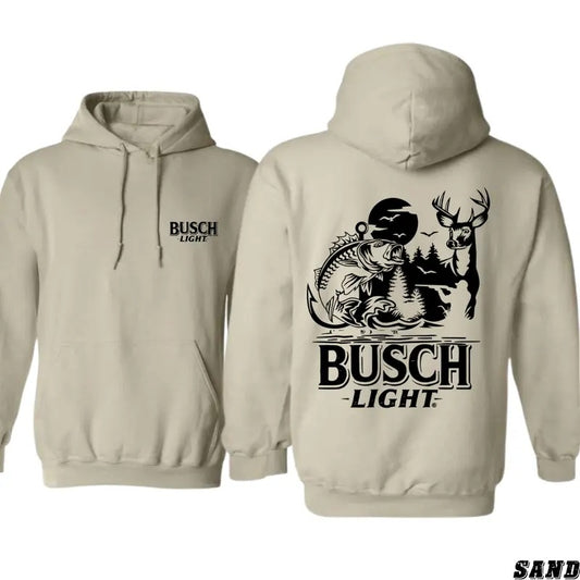 Busch Light Hoodie - Classic Outdoor Design Featuring Fishing and Hunting Graphics, Perfect for Fans of the Great Outdoors and Busch Light, Unisex Hoodie for a Cozy and Rugged Look Menswear Sweaters