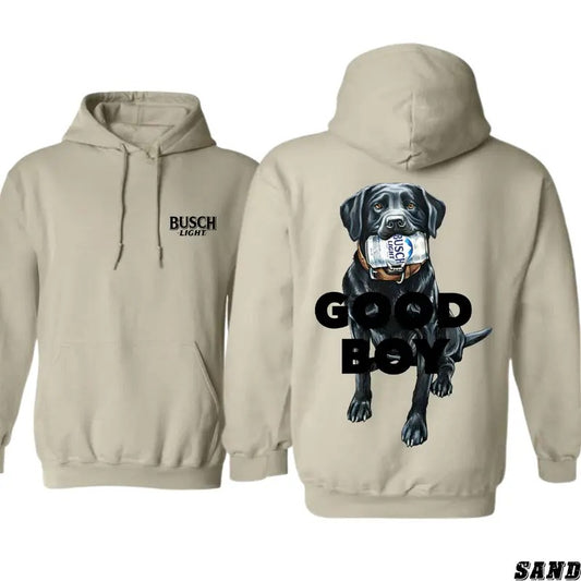 Busch Light Hoodie - Playful Good Boy Dog Design Featuring a Cute Black Lab Graphic, camo country hoodies, hoodies for country girls, Perfect for Dog Lovers and Beer Enthusiasts, Unisex Hoodie for Everyday Comfort and Fun Vibes Menswear Sweaters Tops