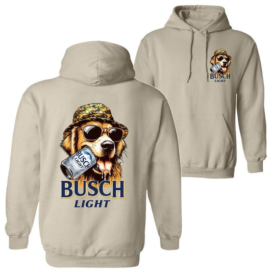 Bush Light Golden Retriever Hunting Dog Hoodie T-Shirt, 2 Sided Graphic Printed Unisex Classic Comfort Cotton T-Shirt Collar Menswear