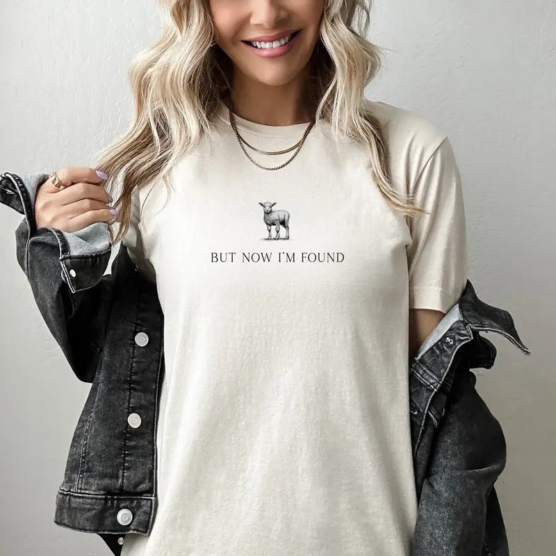 But Now I'm Found Christian T-shirt Christian Gift Retro Jesus Tee Cotton Top