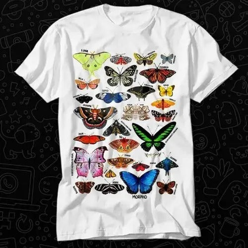 Butterfly Name List Papillon T Shirt Gift For Womens Mens Unisex Top Adult Tee Vintage Music Best Movie OZ225 Made in USA