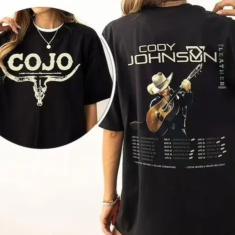 C0dy J0hnson Tour 2024 Shirt, C0J0 Bullhead Two-Sides Tee, Country Music Top, Music Festival Apparel, Unisex Short Sleeve Tee Shirt