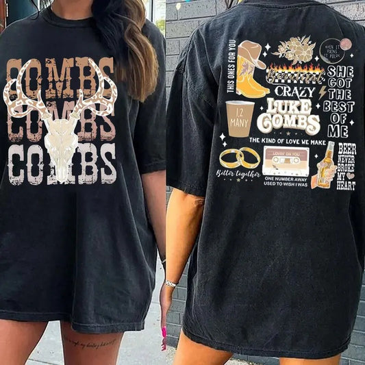 C0mbs Bullhead 2 Sides T Shirt, Country C0mbs Music Shirt, World Tour Apparel, Vintage Western Tee, Unisex Short Sleeve Tee Shirt