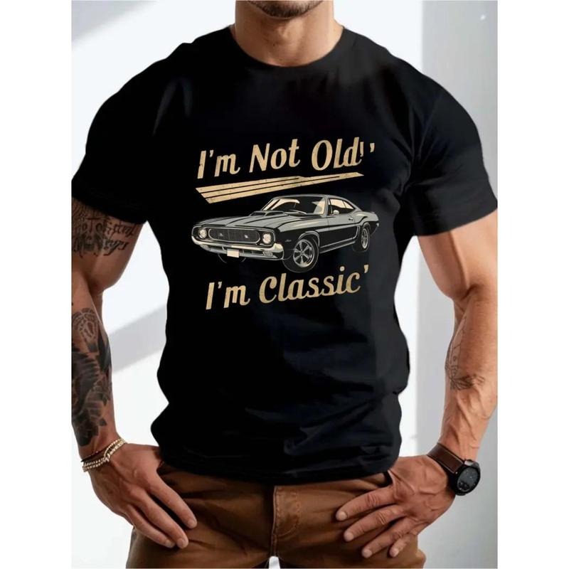 CAR printed men's fashion T-shirt, trendy cotton short-sleeved crew neck comfortable T-shirt, super soft, refreshing, moisture-wicking, light, casual summer T-shirt, suitable for daily wear Made in USA