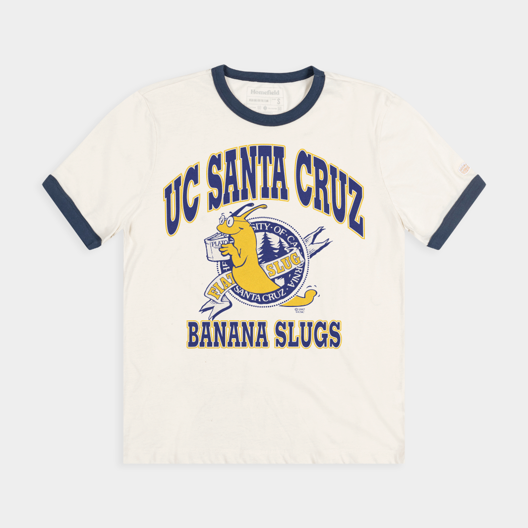 UC Santa Cruz "Fiat Slug" Banana Slugs Crest Ringer Tee Hoodie, Sweatshirt | CoreVibeTees.com