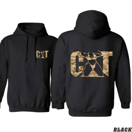 CAT Camo Hoodie - Bold Camouflage Design Featuring Construction Equipment Graphics, Unisex Hoodie for Comfort and Rugged Style - Sweatshirts, Menswear