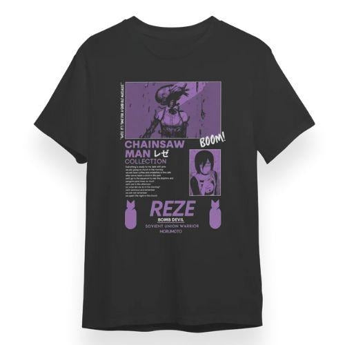 CHAINSAW MAN REZE BLACK VINTAGE OVERSIZE T-SHIRT, MEN SHORTSLEEVE T-SHIRT, ANIME UNISEX T-SHIRT Menswear Top