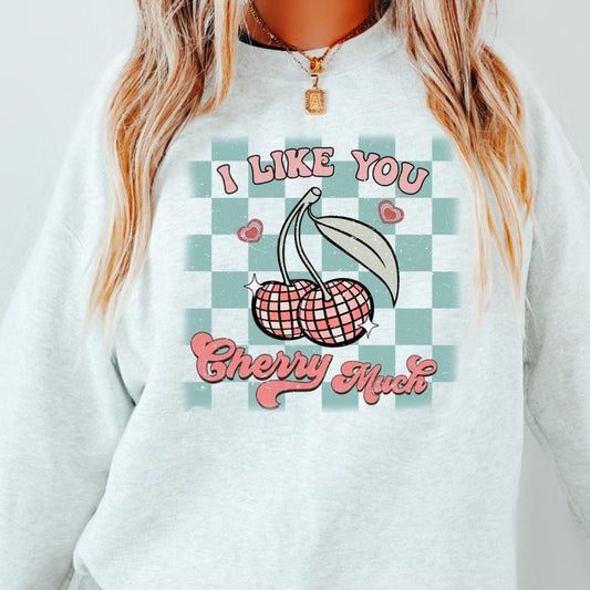 CHERRY MUCH CREWNECK (Crewneck Sweatshirt, Unisex Fit, Casual Sweatshirt for Valentines, Holiday Sweatshirt) Womenswear Hoodie