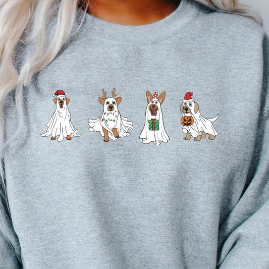 CHRISTMAS DOGS CREWNECK (Crewneck Sweatshirt, Unisex Fit, Causal Sweatshirt for Christmas, Christmas Holiday Sweatshirt) Polyester Womenswear