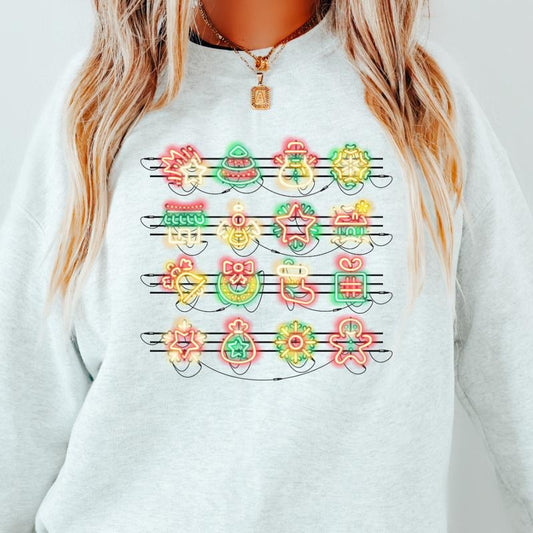 CHRISTMAS FAVORITES NEON CREWNECK (Crewneck Sweatshirt, Unisex Fit, Causal Sweatshirt for Christmas, Christmas Holiday Sweatshirt) Womenswear Hoodie