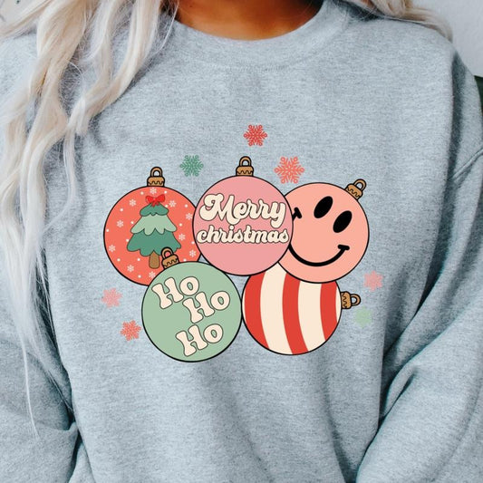CHRISTMAS ORNAMENTS CREWNECK (Crewneck Sweatshirt, Unisex Fit, Causal Sweatshirt for Christmas, Christmas Holiday Sweatshirt) Womenswear Hoodie Oversized Polyester