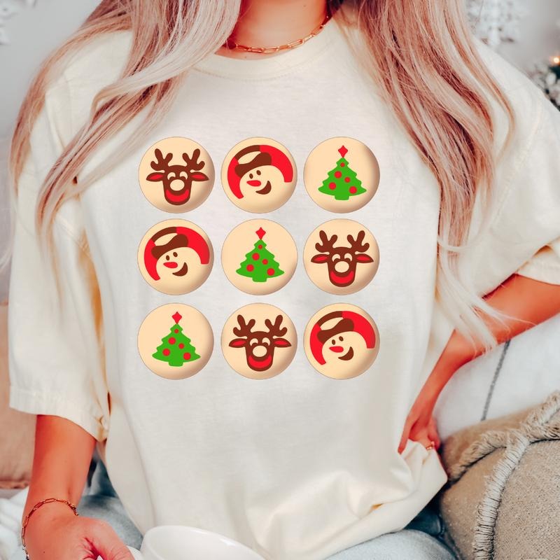 CHRISTMAS SUGAR COOKIE T-SHIRT (COMFORT COLORS T-SHIRT, CASUAL SHIRT UNISEX, CHRISTMAS CLOTHING, GRAPHIC APPAREL, HOLIDAY SHIRT) Cotton Fabric
