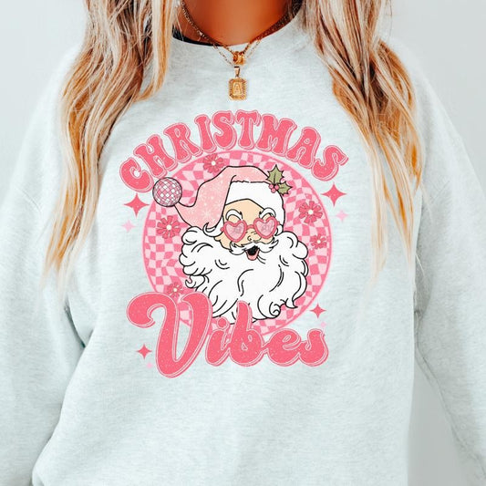 CHRISTMAS VIBES SANTA CREWNECK (Crewneck Sweatshirt, Unisex Fit, Causal Sweatshirt for Christmas, Christmas Holiday Sweatshirt) Womenswear Hoodie