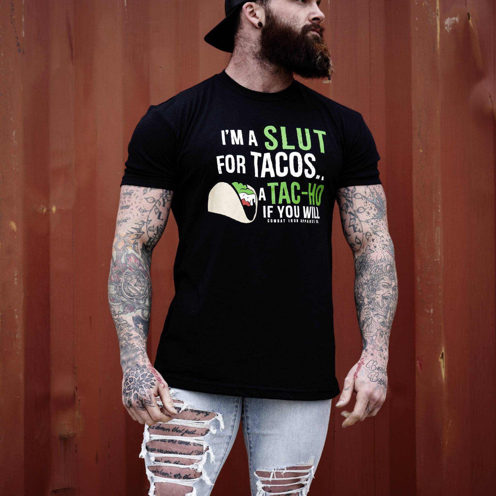 I’M A SLUT FOR TACOS. A TAC-HO IF YOU WILL Men's T-Shirt Hoodie, Sweatshirt | CoreVibeTees.com (Image 4)