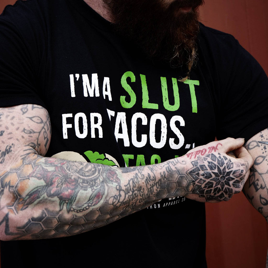 I’M A SLUT FOR TACOS. A TAC-HO IF YOU WILL Men's T-Shirt Hoodie, Sweatshirt | CoreVibeTees.com (Image 5)