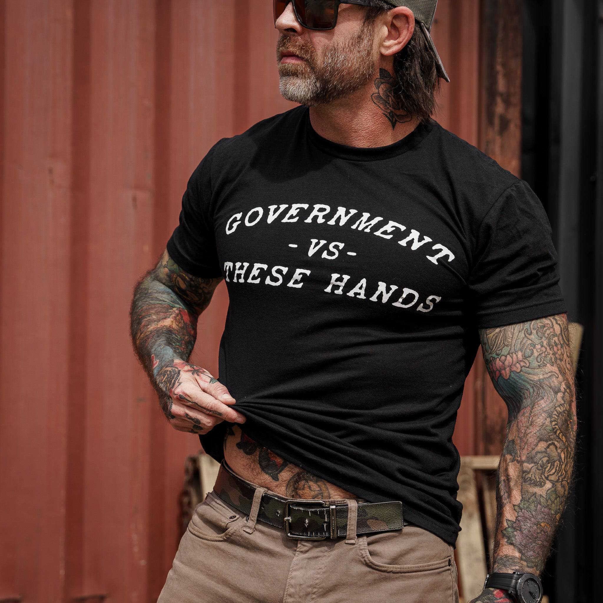 Government -vs- These Hands Men's T-Shirt Hoodie, Sweatshirt | CoreVibeTees.com (Image 2)