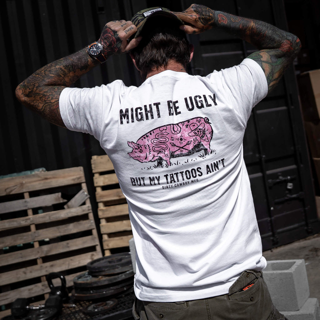 I Might Be Ugly but My Tattoos Ain't Pig Men's T-Shirt Hoodie, Sweatshirt | CoreVibeTees.com (Image 5)