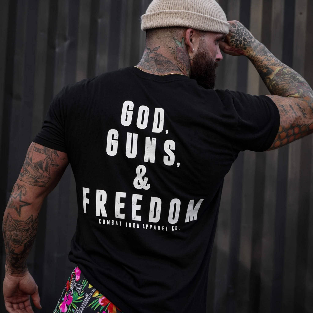 GOD, GUNS, & FREEDOM Men's T-Shirt Hoodie, Sweatshirt | CoreVibeTees.com (Image 5)