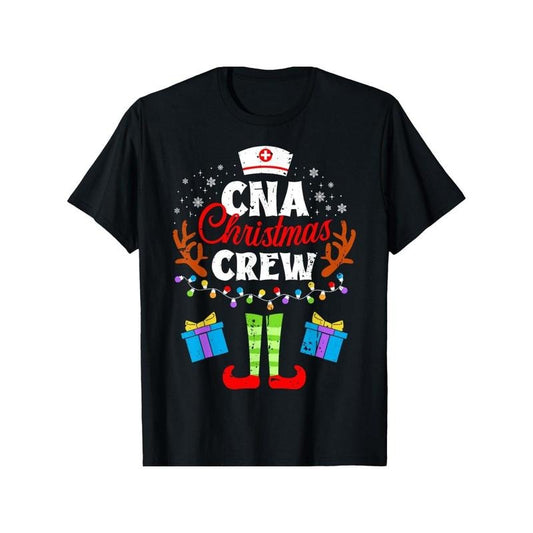 CNA Christmas Nurse Crew Nursing Women Men Pajama Xmas T-Shirt for Men Women, Christmas Halloween New year Thanksgiving day Gift for Men Women Dad Mom Friend, Unisex Soft Fabric 100% cotton Black Tee Made in USA