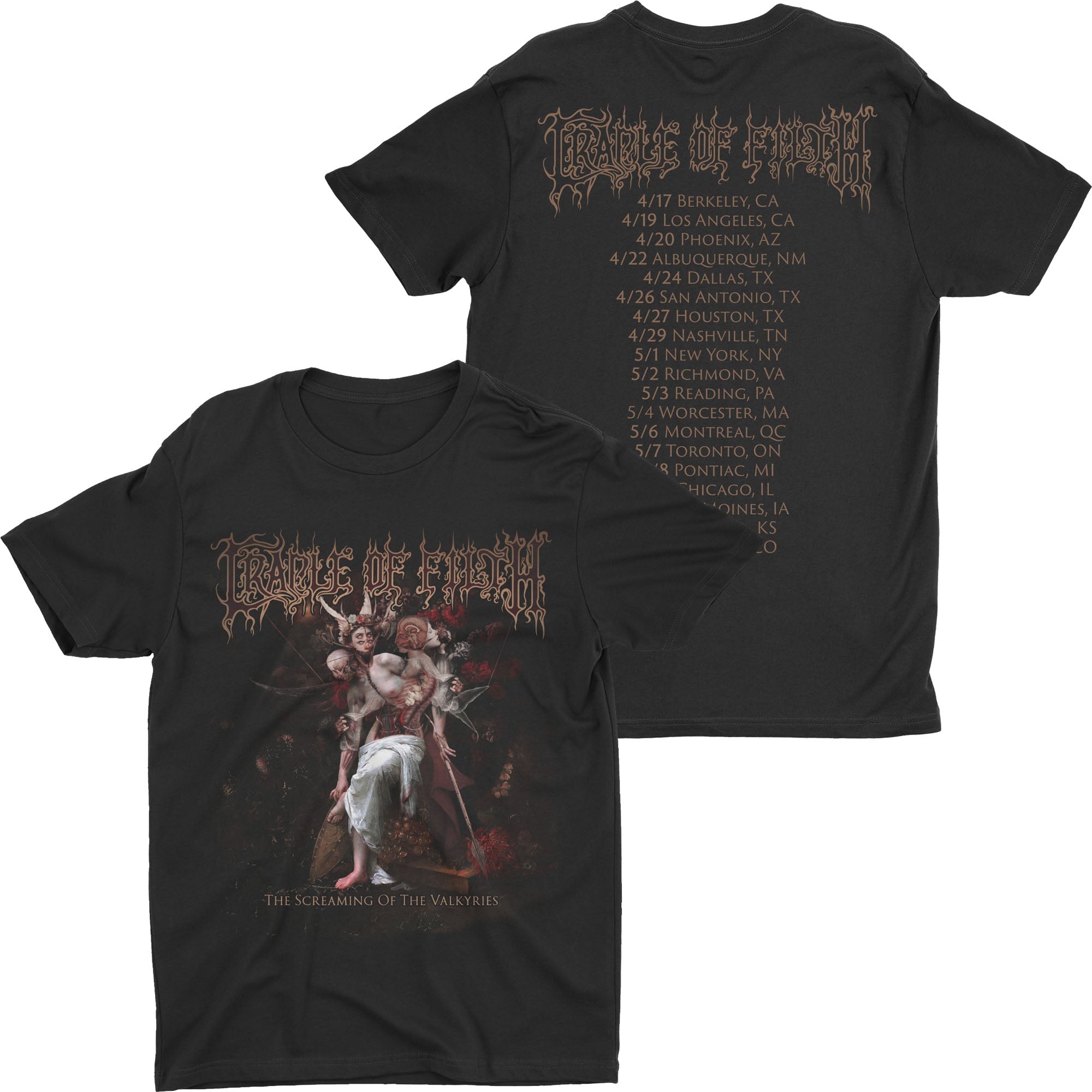 Cradle Of Filth - The Screaming Of The Valkyries 2025 Tour t-shirt Hoodie, Sweatshirt | CoreVibeTees.com (Image 1)