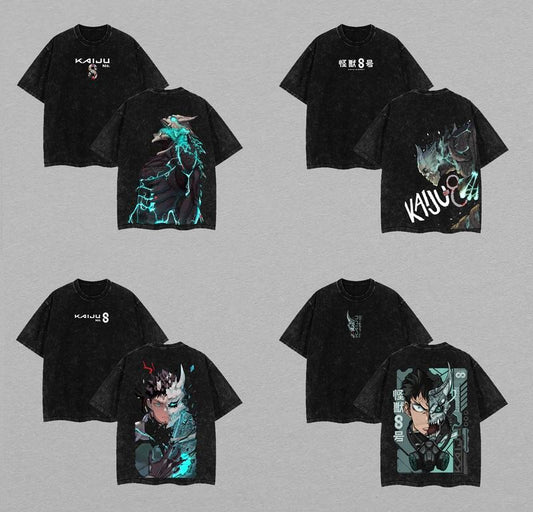 [COLLECTION] Kafka Kaiju No.8 Oversized Washed Tee - Double Printed Lightweight Cotton, Retro Anime-Inspired Streetwear for Fans & Collectors