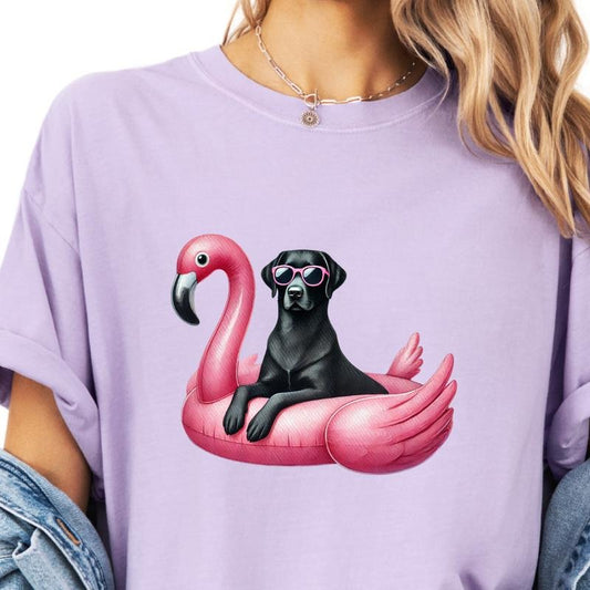 CUSTOM Flamingo Float Dog Shirt ~ Unisex Apparel Relaxed Fit Printed In The USA Clothing Womenswear Casual Comfort Cotton Top Athletic Boho Chic