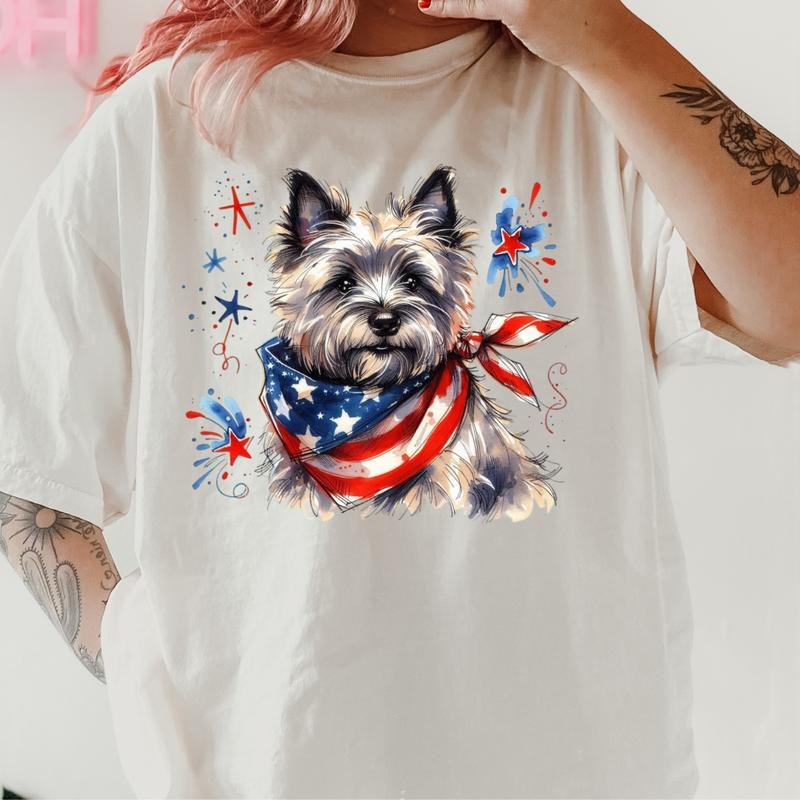 Cairn Terrier Patriotic Dog Shirt ~ Unisex Apparel Relaxed Fit Printed In The USA Clothing Womenswear Casual Comfort Cotton Top Athletic Boho Chic