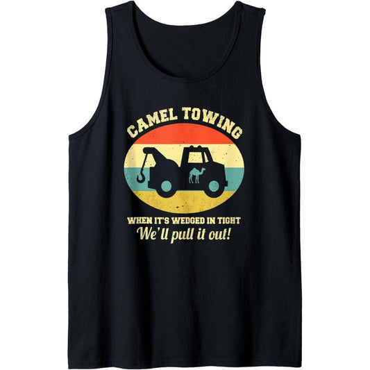 Camel Towing Retro Adult Humor Saying Funny Halloween Funny Tank Top Made in USA