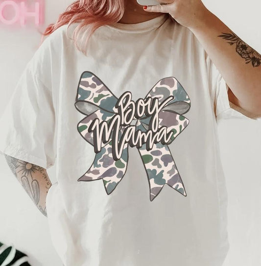 Camo Boy Mama Shirt ~ Unisex Apparel Relaxed Fit Printed In The USA Clothing Womenswear Casual Comfort Cotton Top Athletic Boho Chic