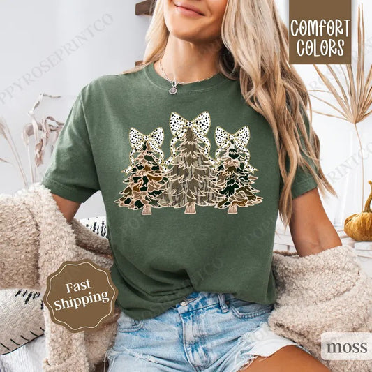 Camo Christmas Trees Shirt Comfort Colors, Country Christmas Tshirt,  Womens Holiday Hunting Tee
