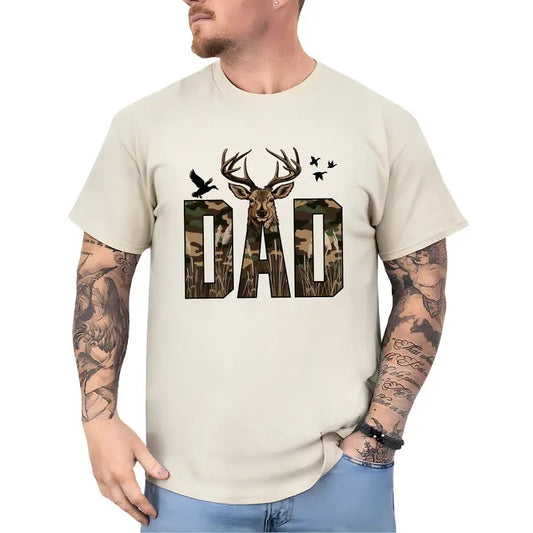 Camo Hunting Dad Shirt, Mallard Duck Buck Hunt Graphic Tops, Outdoor Adventure Hunter T-shirt, Hunting Gift Ideas for Husband, Classic Cotton Menswear