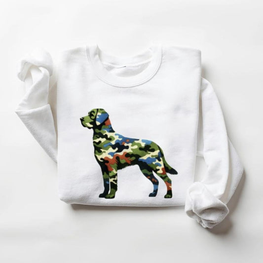 Camo Hunting Dog T-shirt Duck Hunting Unisex Sweatshirt, Camouflage T-Shirt Hoodie Cotton Pullover Womenswear Day Polyester