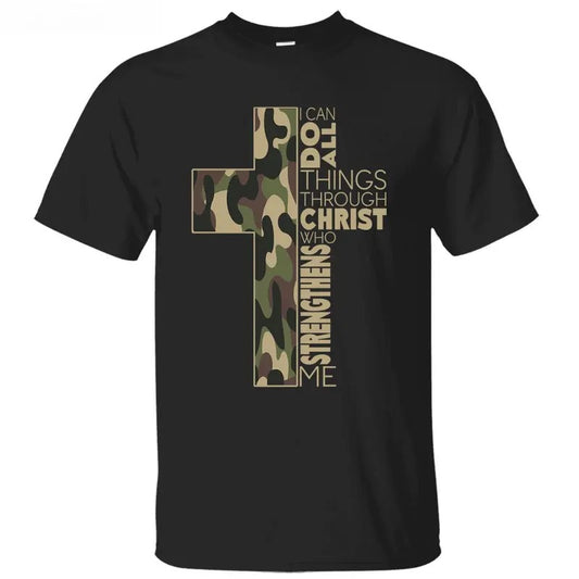 Camo I Can Do All Things Through Christ Bible Verse 2 Sides Unisex T-shirt Top