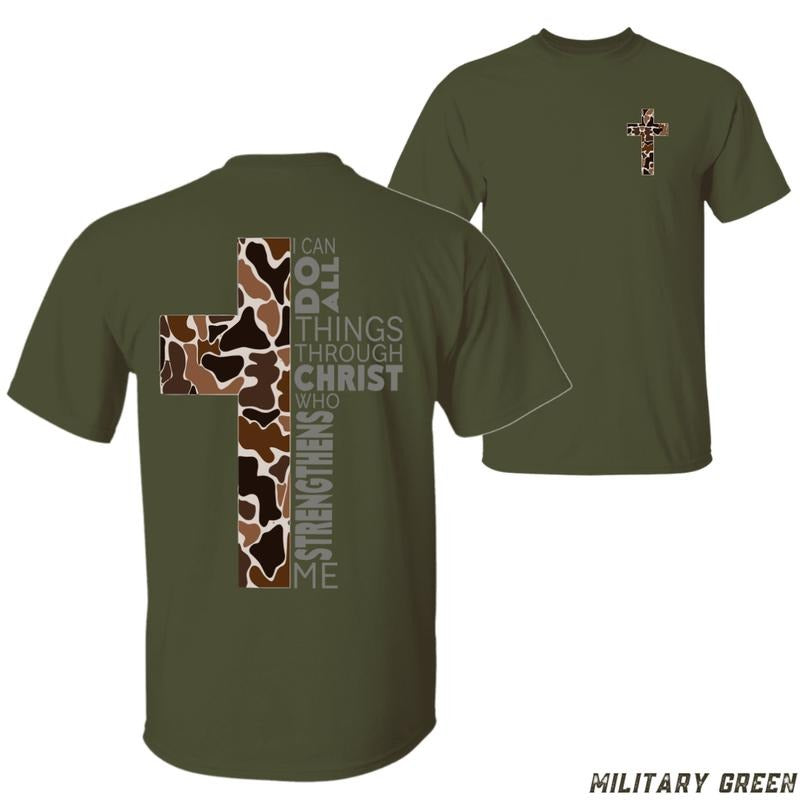 Camouflage Cross T-Shirt - Inspirational Scripture with Bold Cross Design, Unisex Casual Tee, Stylish & Motivational, Perfect for Christian Apparel Menswear Top
