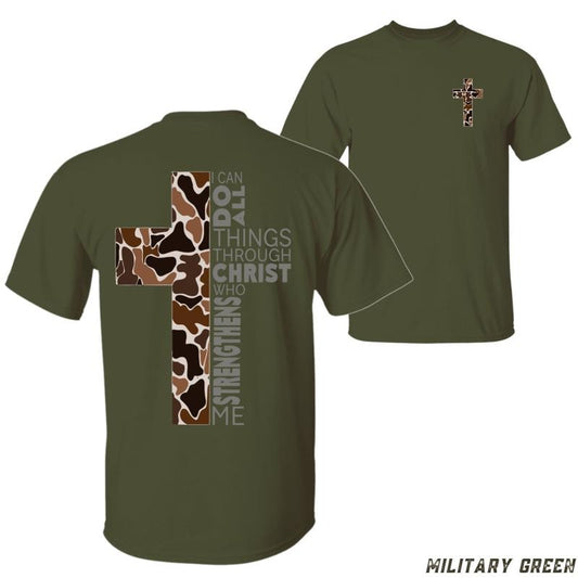 Camouflage Cross T-Shirt - Inspirational Scripture with Bold Cross Design, Unisex Casual Tee, Stylish & Motivational, Perfect for Christian Apparel Menswear Top