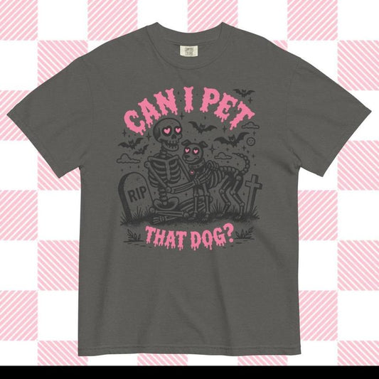 Can I Pet that Dog? Halloween Shirt - Comfort Colors Unisex Apparel Relaxed Fit Printed In The USA Clothing Womenswear Casual Comfort Cotton Top Athletic Boho