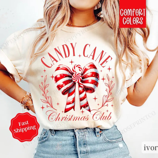 Candy Cane Christmas Club Shirt Comfort Colors Holiday Tshirt, Women's Xmas Tee