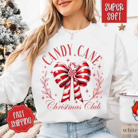 Candy Cane Christmas Club Sweatshirt, Christmas Sweater, Women's Holiday Crewneck